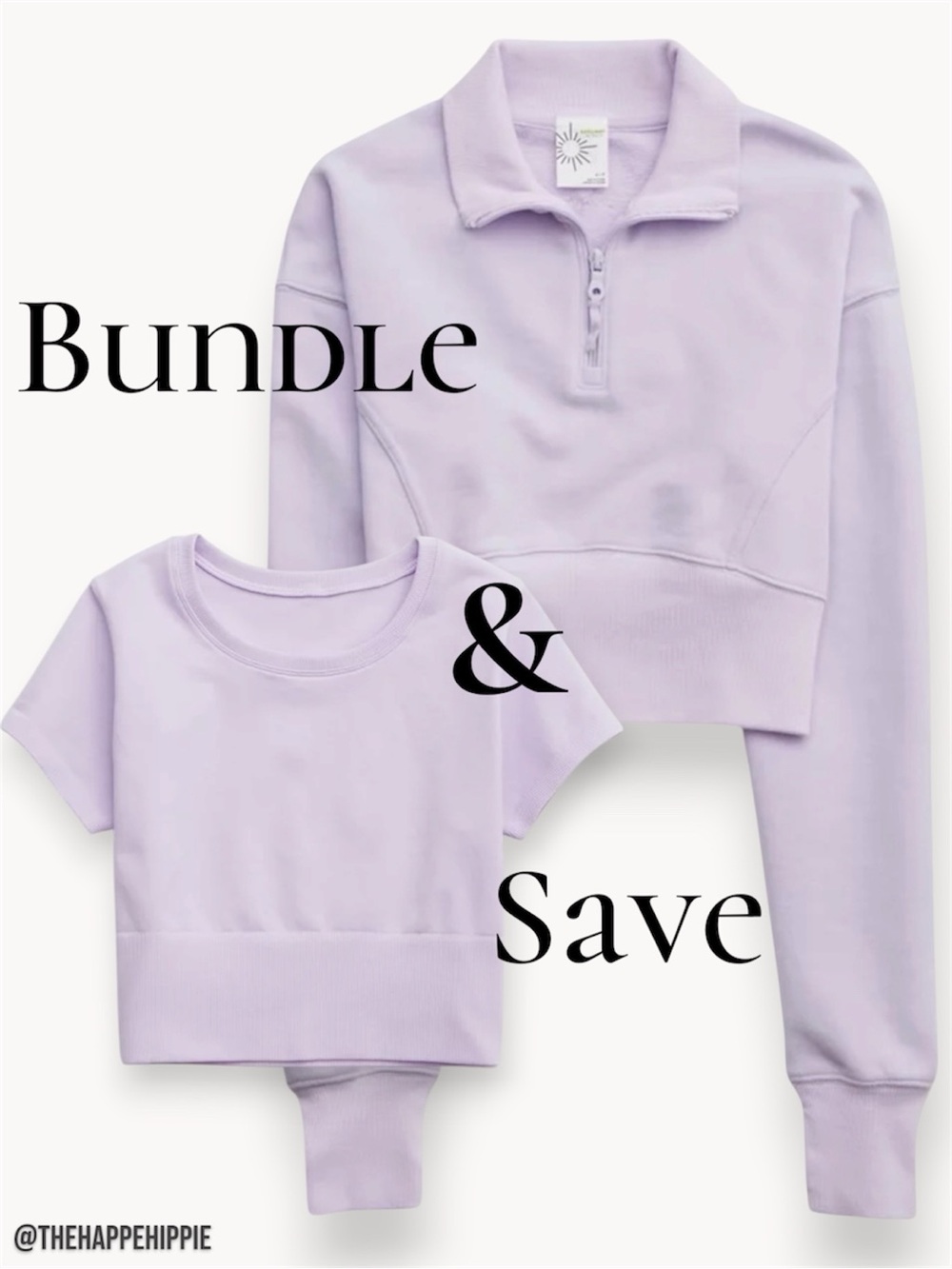 Offline by Aerie Women's Lavender Cropped Half-Zip Pullover & Tee Bundle